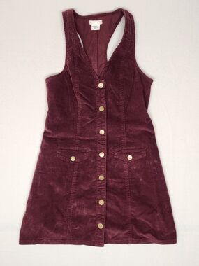 Cooperative Burgundy Wine Corduroy Button Mini Dress Racerback Vest Overall S